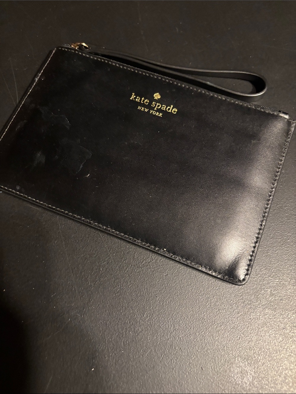 kate spade Black Leather Wristlet with Gold Logo